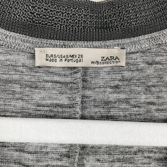 Zara W/B Collection Womens S Black Gray Top Asymmetrical Hem Stretchy V-Neck - Picture 4 of 7